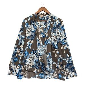 Chico's Tunic Top Women 3 XL Floral Faux Wrap Surplice Long Sleeve Career Office